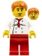 Minifig No: twn187  Name: Chef - White Torso with 8 Buttons, Red Legs, Dark Orange Short Tousled Hair