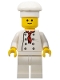 Minifig No: twn192a  Name: Chef - White Torso with 8 Buttons, Light Bluish Gray Wrinkles, WITH Back Print, White Legs, Standard Grin