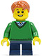 Minifig No: twn197  Name: Boy, Green V-Neck Sweater, Dark Blue Short Legs