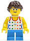 Minifig No: twn204  Name: Shirt with Female Rainbow Stars Pattern, Dark Azure Short Legs, Glasses, Dark Brown Hair