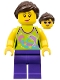 Minifig No: twn227  Name: Female Lime Halter Top with Dolphin Pattern, Dark Purple Legs, Dark Brown Ponytail and Swept Sideways Fringe, Pink Lips
