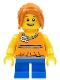 Minifig No: twn238  Name: Girl, Blue Short Legs, Dark Orange Hair Ponytail Long with Side Bangs