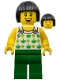 Minifig No: twn350  Name: Female, Black Short Hair, White Top with Green Apples and Lime Dots, Green Legs (Ludo Green)
