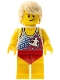 Lot ID: 208057929  Minifig No: twn353  Name: Ludo Yellow - Male, Tank Top with Surfer Silhouette, Yellow Legs with Red Swimsuit, Tan Tousled Hair