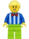 Minifig No: twn414  Name: Fairground Worker - Female, White Stripes and Red Bow Tie, Lime Legs, Bright Light Yellow Hair