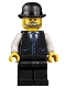 Minifig No: twn421  Name: Accountant - Male, Black Vest with Blue Striped Tie, Black Legs, Black Bowler Hat, Beard