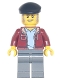Minifig No: twn424  Name: Man, Dark Red Jacket with Bright Light Blue Shirt, Dark Bluish Gray Legs, Black Beret, Moustache and Sideburns (Vintage Taxi Driver)