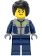 Minifig No: twn428  Name: Submarine Pilot - Female, Flat Silver and Dark Blue Jacket, Black Hair