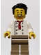 Minifig No: twn431  Name: Chef - White Torso with 8 Buttons, No Wrinkles Front or Back, Dark Tan Legs, Black Hair
