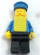 Minifig No: twn448  Name: Plain Blue Torso with Blue Arms, Black Legs, Blue Hat, Yellow Vest