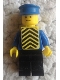 Minifig No: twn448s  Name: Plain Blue Torso with Blue Arms, Black Legs, Blue Hat, Yellow Vest with Black Chevrons (Stickers)