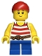 Minifig No: twn463  Name: Child - Girl, Pirate Costume, White Tank Top with Red Stripes, Blue Short Legs, Red Bandana