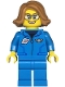 Minifig No: twn479  Name: Space Scientist - Female, Dark Azure Jumpsuit, Medium Nougat Hair, Glasses, Open Mouth Smile