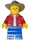 Minifig No: twn482  Name: Child - Red Letterman Jacket, Blue Medium Legs, Dark Tan Fedora Hat