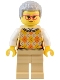 Minifig No: twn491  Name: Museum Visitor - Tan Knit Argyle Sweater Vest, Tan Legs, Light Bluish Gray Coiled Hair