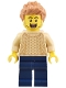 Minifig No: twn503  Name: Adult - Male, Tan Knit Cable Sweater, Dark Blue Legs, Medium Nougat Spiked Hair