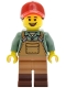 Minifig No: twn520 Name: Gardener - Female, Medium Nougat Overalls over Sand Green Shirt, Reddish Brown Boots, Red Ball Cap with Reddish Brown Ponytail Minifig No: twn520 Name: Gardener - Female, Medium Nougat Overalls over Sand Green Shirt, Reddish Brown Boots, Red Ball Cap with Reddish Brown Ponytail
