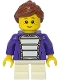 Minifig No: twn536  Name: Shopping Street Child - Girl, Dark Purple Marching Band Jacket, White Short Legs, Reddish Brown Hair