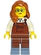Minifig No: twn537  Name: Shopping Street Carpenter - Female, White Shirt, Reddish Brown Apron, Sand Blue Legs, Dark Orange Hair