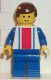 Minifig No: ver001  Name: Vertical Lines Red & Blue - Blue Arms - Blue Legs, Brown Male Hair