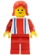 Minifig No: ver006  Name: Vertical Lines Red & Blue - Red Arms - Red Legs, Red Female Hair
