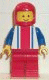 Minifig No: ver013  Name: Vertical Lines Red & Blue - Blue Arms - Red Legs, Red Classic Helmet