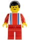 Minifig No: ver014  Name: Vertical Lines Red & Blue - Red Arms - Red Legs, Black Male Hair