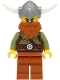 Minifig No: vik038  Name: Viking Warrior - Male, Medium Nougat Leather Armor, Dark Orange Beard and Legs, Flat Silver Helmet