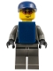 Minifig No: wc001  Name: Police - Security Guard, Dark Gray Legs, Dark Blue Cap, Dark Blue Vest