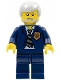 Minifig No: wc006  Name: Police - World City Chief, Dark Blue Suit with Badge and Tie, Dark Blue Legs