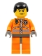 Minifig No: wc014  Name: Coast Guard World City, Orange Jacket with Zipper, Black Male Hair