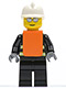 Minifig No: wc016  Name: Fire - Reflective Stripes, Black Legs, White Fire Helmet, Silver Sunglasses, Orange Vest