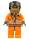 Minifig No: wc018  Name: Coast Guard World City - Orange Jacket with Zipper, Orange Sunglasses, Dark Bluish Gray Helmet, Dark Gray Hands