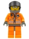 Minifig No: wc019  Name: Coast Guard World City - Orange Jacket with Zipper, Silver Sunglasses, Dark Bluish Gray Helmet, Dark Gray Hands