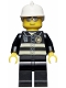Minifig No: wc021  Name: Fire - Reflective Stripes, Black Legs, White Fire Helmet, Silver Sunglasses