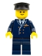 Minifig No: wc025  Name: Airport - Pilot, Dark Blue Legs, Dark Blue Top, Black Hat