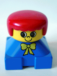 Duplo 2 x 2 x 2 Figure Brick, Blue Base with Yellow Bow, Yellow Head, Red Female Hair