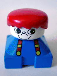 Duplo 2 x 2 x 2 Figure Brick, Blue Base with Suspenders, White Head with Freckles on Nose, Red Male Hair