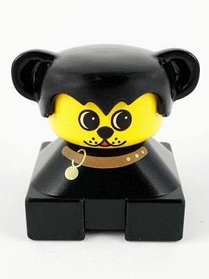 Duplo 2 x 2 x 2 Figure Brick, Dog, Black Base with Collar, Black Hair with Ears, Yellow Dog face