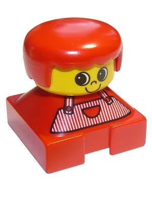 Duplo 2 x 2 x 2 Figure Brick, Red Base with Red Stripe Overalls, Red Hair, Large Eyes