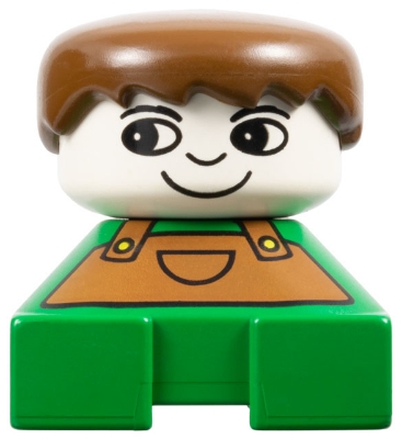 Duplo 2 x 2 x 2 Figure Brick, Green Base with Brown Overalls, Brown Hair, White Head