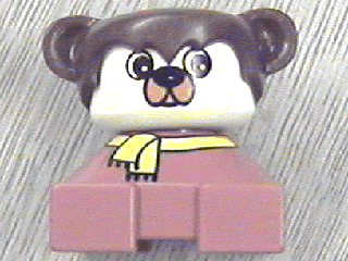 Duplo 2 x 2 x 2 Figure Brick, Dog, Fabuland Brown Base with Yellow Scarf, Brown Hair with Ears, White Dog Face