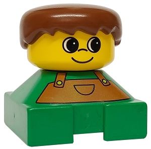 Duplo 2 x 2 x 2 Figure Brick, Green Base with Brown Overalls, Brown Hair, Yellow Head