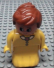 Duplo Figure, Female Lady, Yellow Dress, Yellow Top, White Collar and Dark Pink Brooch