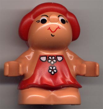 Duplo Figure Little Forest Friends, Female, Red Dress with Two White Flowers Down (Lolly Strawberry)