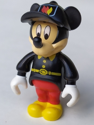 Mickey Mouse Figure with Red Pants, Black Fireman Uniform, Black Cap