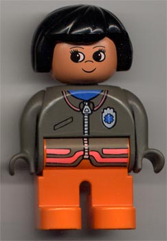 Duplo Figure, Female Medic, Orange Legs, Zippered Jacket with EMT Star of Life Pattern