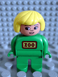 Duplo Figure, Female Zoo, Green Legs, Green Uniform, Yellow Hair (Zoo Keeper)