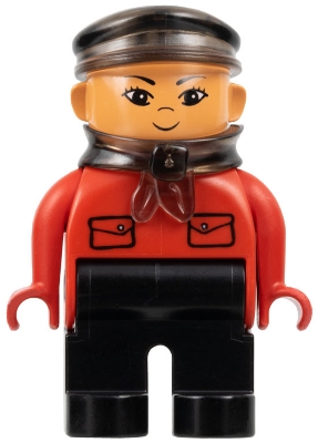 Duplo Figure, Male, Black Legs, Red Top with Pockets (Intelli-Train Red Conductor)