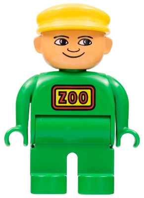 Duplo Figure, Male, Green Legs, Green Top, Yellow Cap (Zoo Keeper)